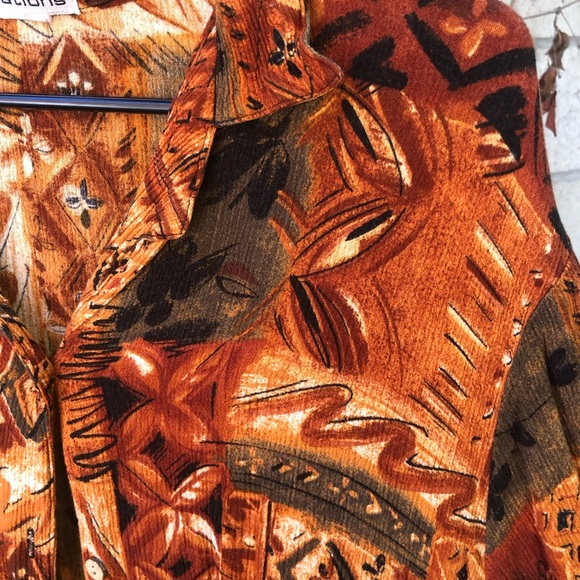 Notations Rust and Brown Patterned Button-Up Top - Picture 6 of 6